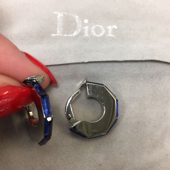 Dior Silver Tone Hardware with Blue Crystal Clip O - Picture 5 of 6